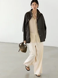 Nappa leather cape parka with pockets