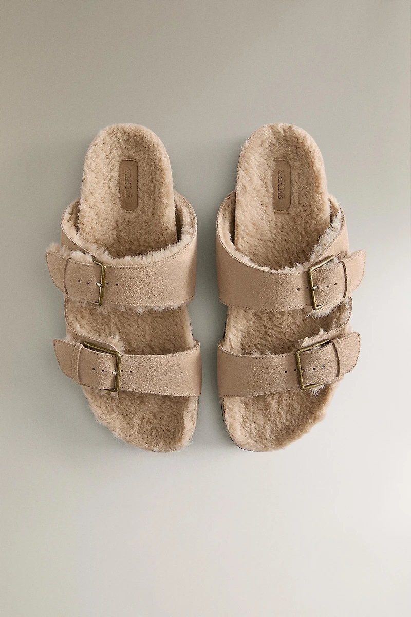 WARM SPLIT LEATHER DOUBLE BUCKLE SANDALS