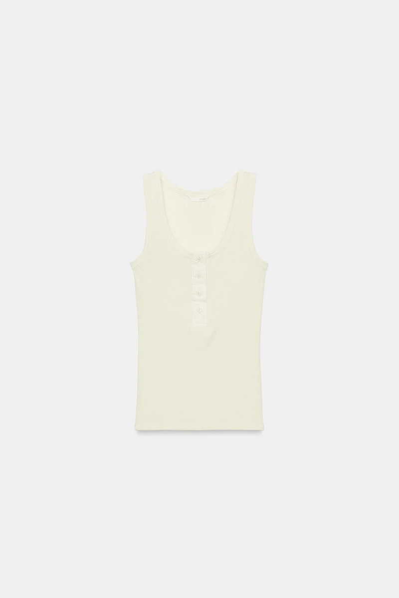 LINEN BLEND BUTTON-FRONT T-SHIRT