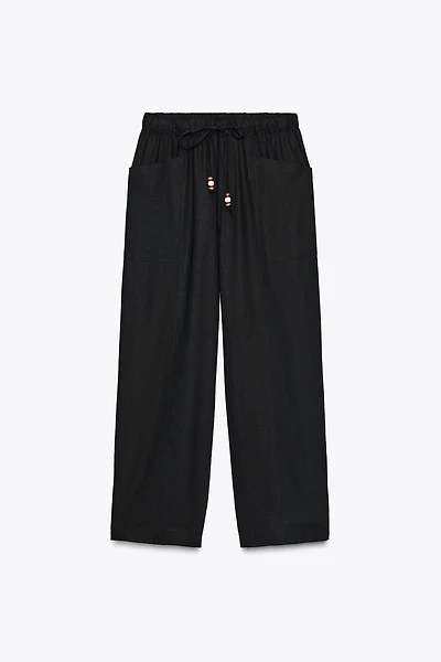 LINEN BEADED DRAWSTRING PANTS