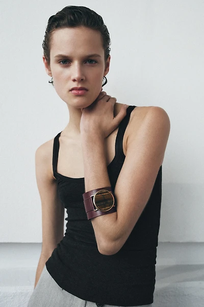 MAXI RIGID LEATHER STONE BRACELET