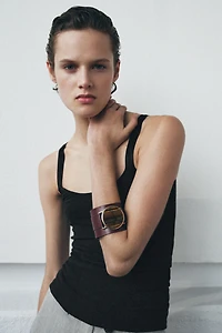 MAXI RIGID LEATHER STONE BRACELET