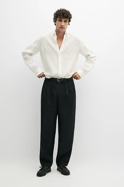 100% linen trousers with double darts