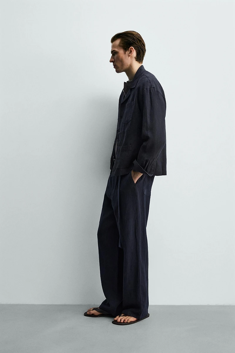 RELAXED FIT 100% LINEN BELTED PANTS