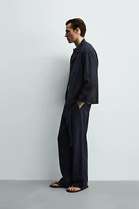 RELAXED FIT 100% LINEN BELTED PANTS