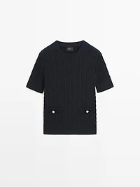 Short sleeve cable-knit sweater