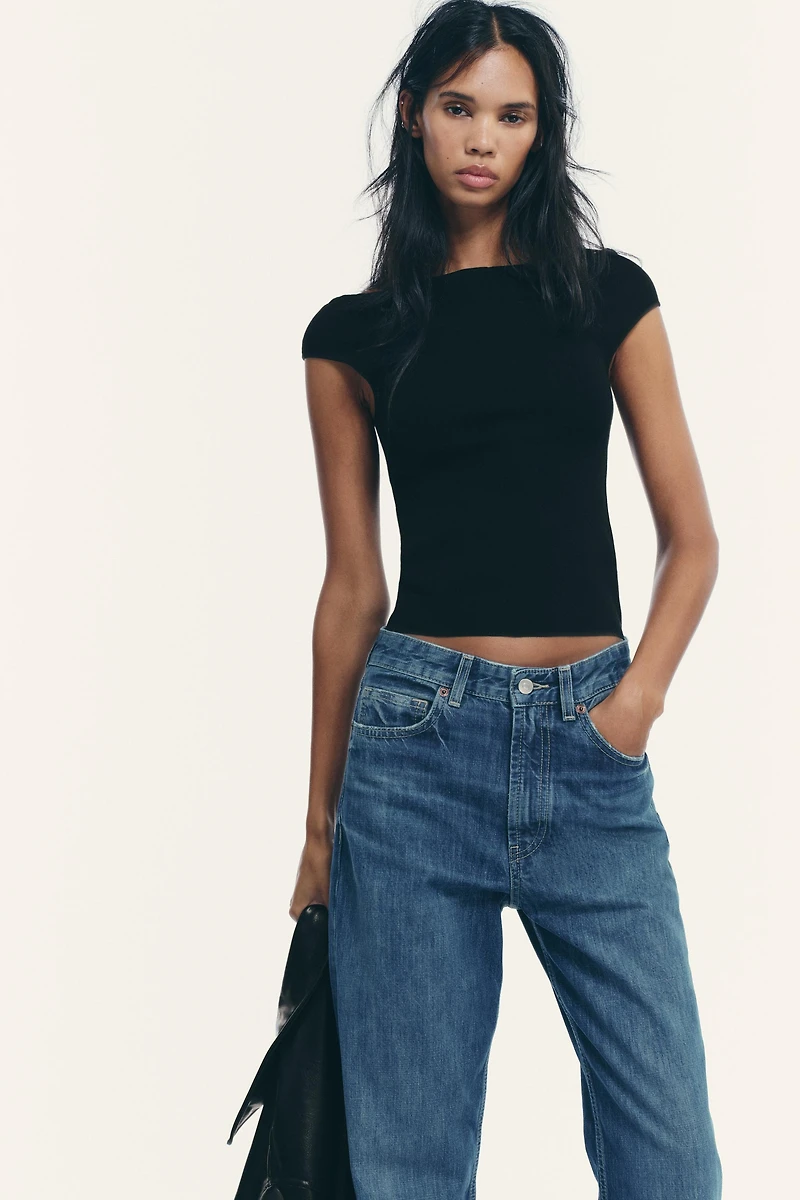 PLAIN KNIT BOAT NECK TOP