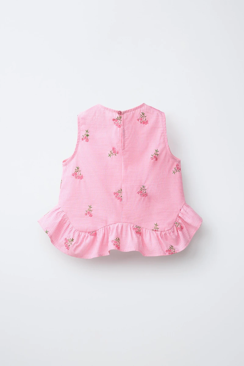 EMBROIDERED FLORAL STRIPED TOP