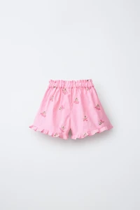STRIPED EMBROIDERED FLOWER SHORTS