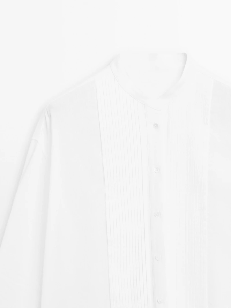 Linen blend shirt with thin pintucks