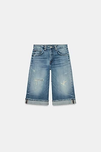 MID-RISE TRF RIPPED DENIM JORTS