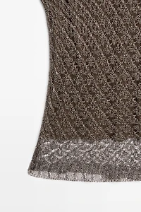 Strappy metallic mesh top