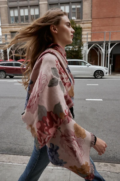 FLORAL PRINT SCARF WITH WOOL