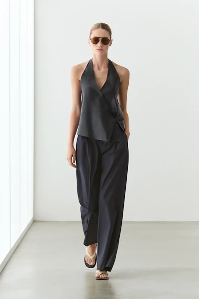 Pantalon large plissé en coton mélangé