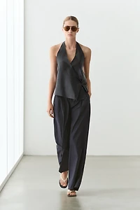 Pantalon large plissé en coton mélangé