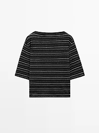 Striped linen 3/4 sleeve knit T-shirt