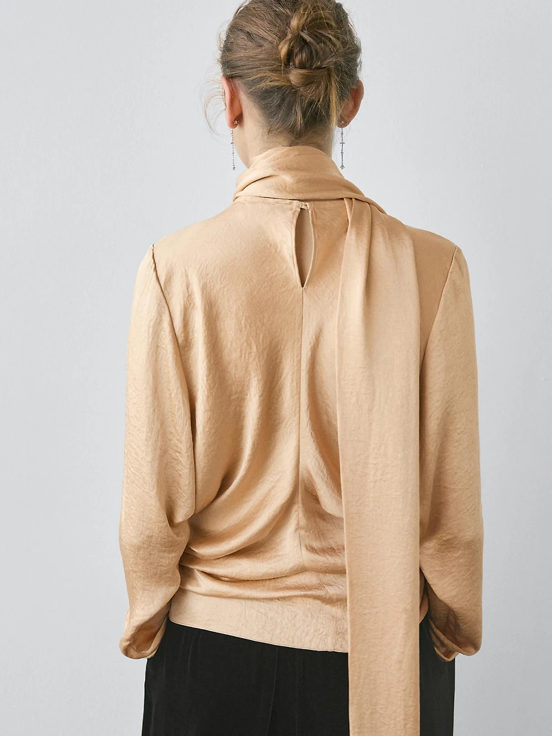 Flowing satin blouse with tie detail