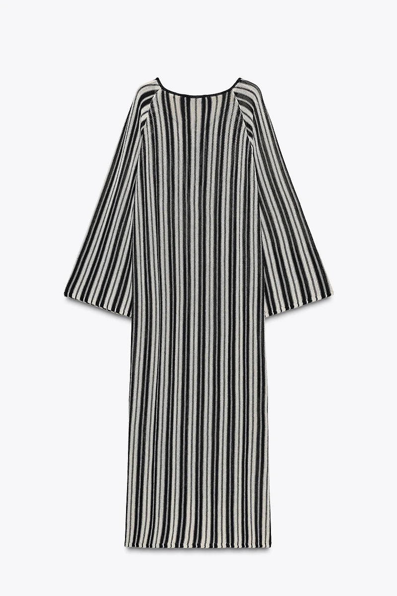 STRIPED KNIT DRESS WITH LINEN