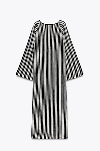 STRIPED KNIT DRESS WITH LINEN