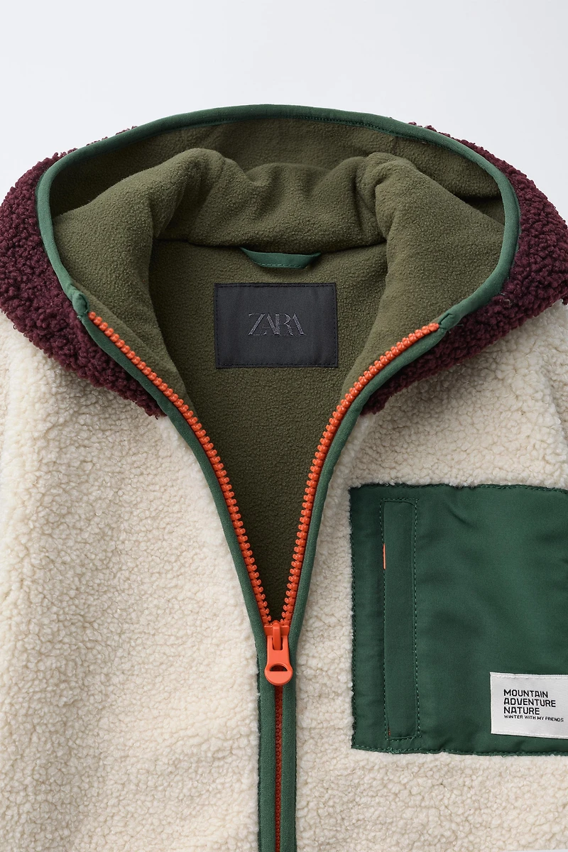BLOUSON EFFET MOUTON COLOR BLOCK DOUBLURE POLAIRE