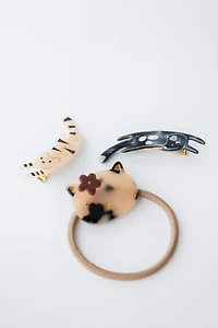 HAIR TIE AND KITTEN CLIP PACK