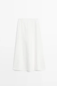 100% linen denim-effect midi skirt