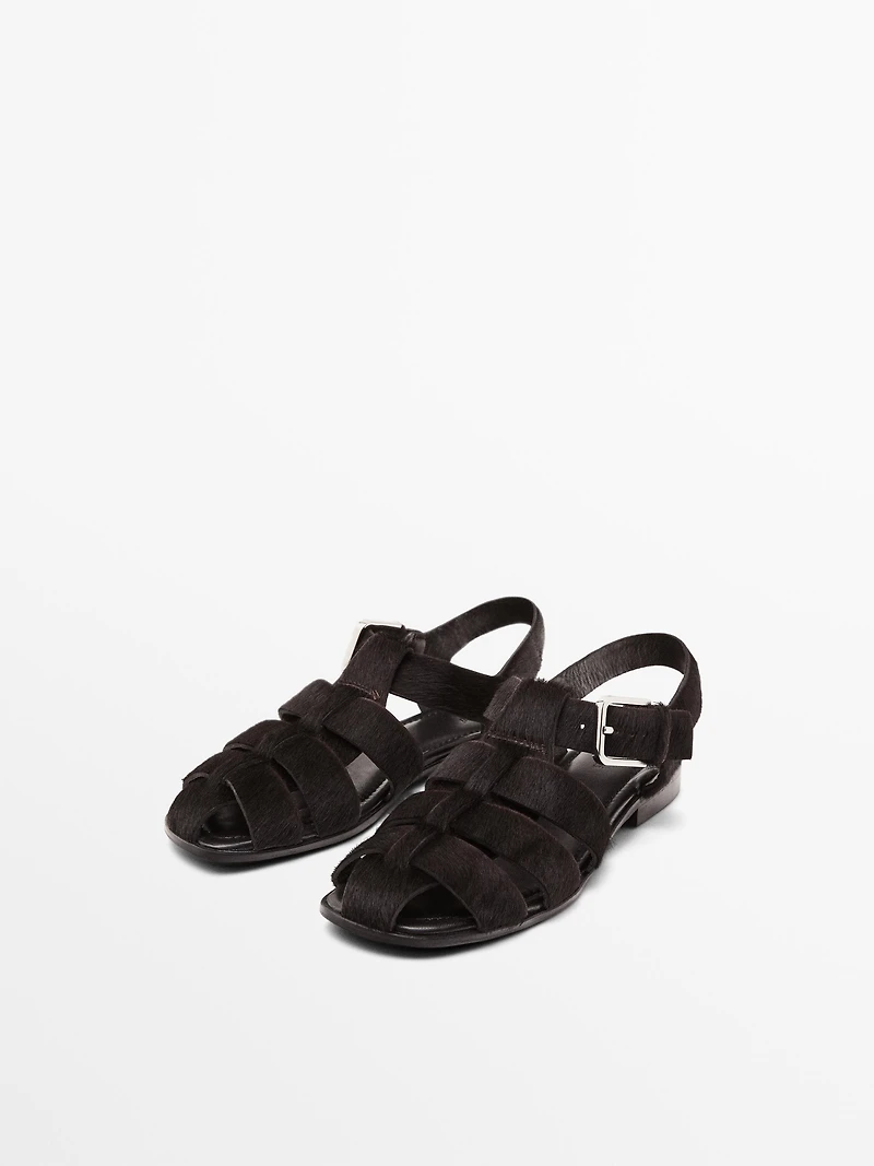 Cage sandals with faux fur