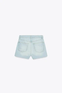 HIGH-WAISTED CROSS-WAIST TRF MOM FIT DENIM SHORTS