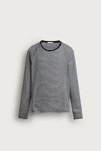 STRIPED BUTTON NECK T-SHIRT