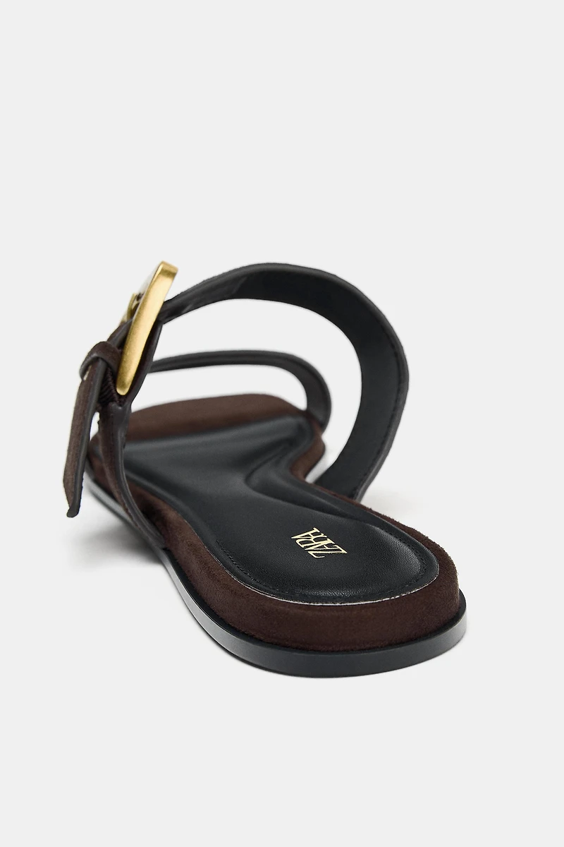 SUEDE FLAT SANDALS WITH BUCKLE