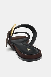 SUEDE FLAT SANDALS WITH BUCKLE