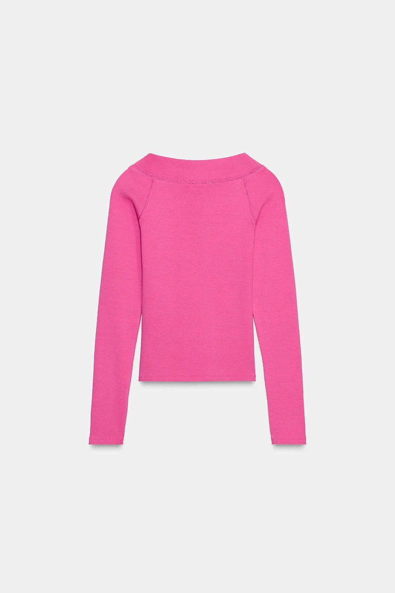 RIBBED BOAT NECK T-SHIRT