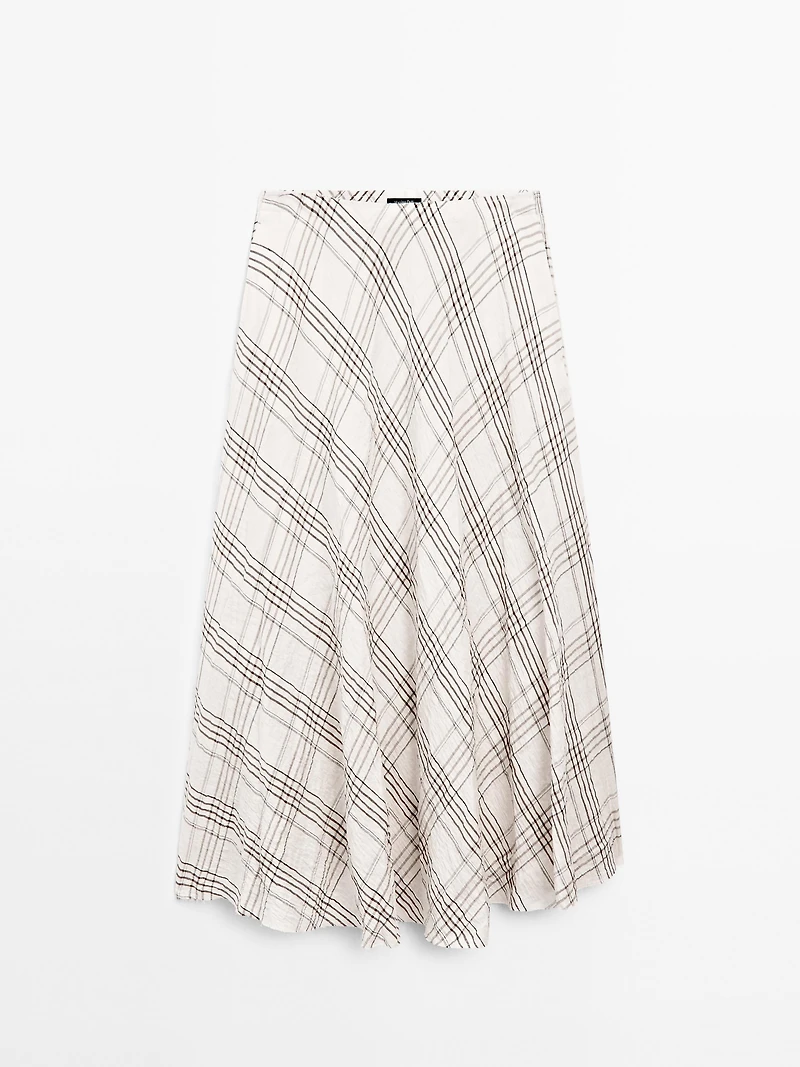 Flowing check midi skirt