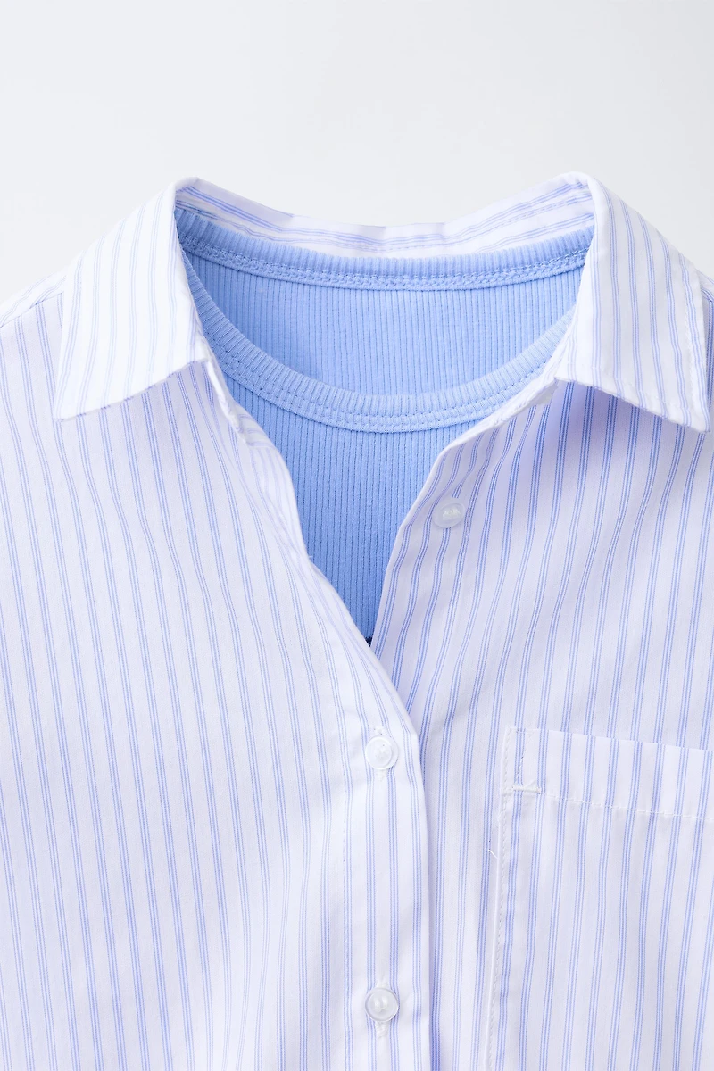 PACK CHEMISE À RAYURES ET T-SHIRT CÔTELÉ BRODÉ