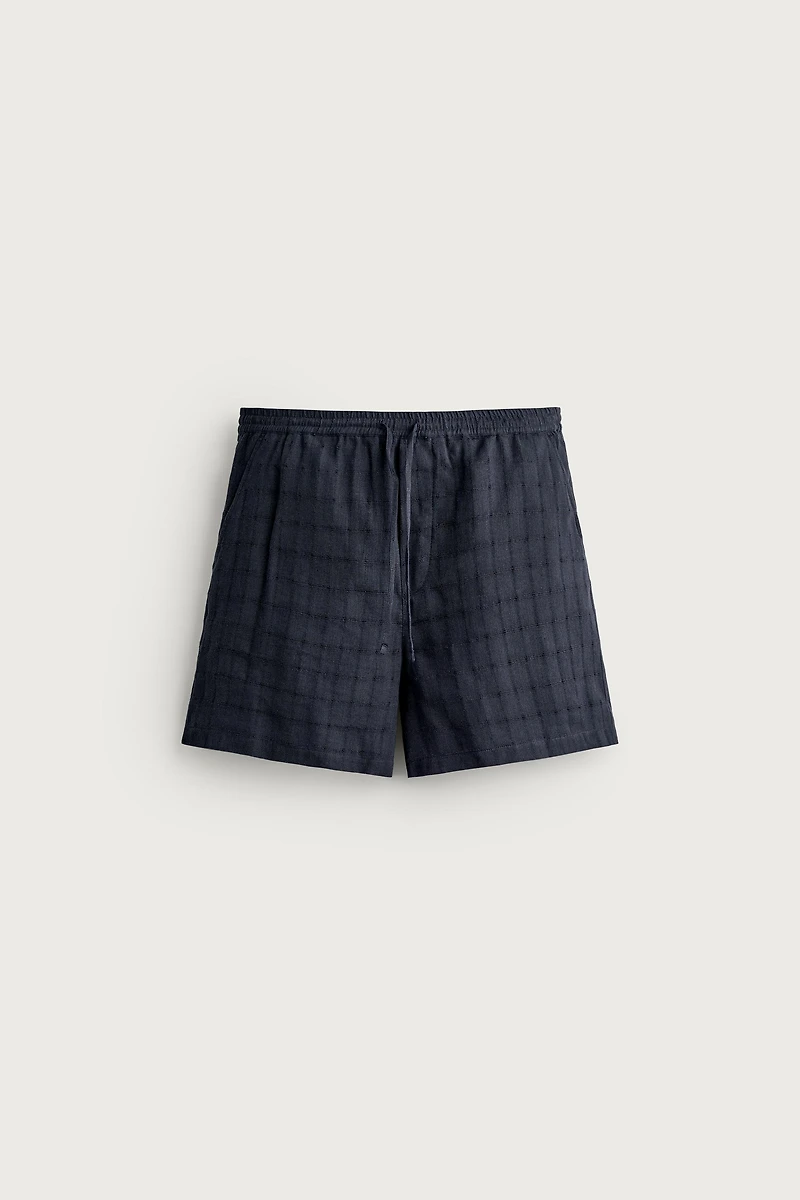 BERMUDA JACQUARD À CARREAUX EN LIN ET COTON