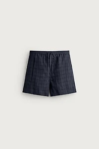 BERMUDA JACQUARD À CARREAUX EN LIN ET COTON