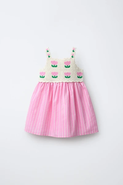CROCHET KNIT FLORAL COMBINATION DRESS