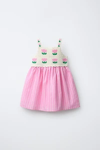 CROCHET KNIT FLORAL COMBINATION DRESS