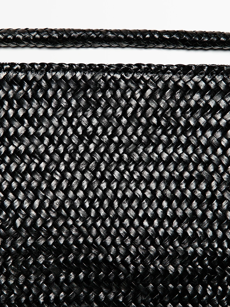 Large woven nappa leather satchel bag