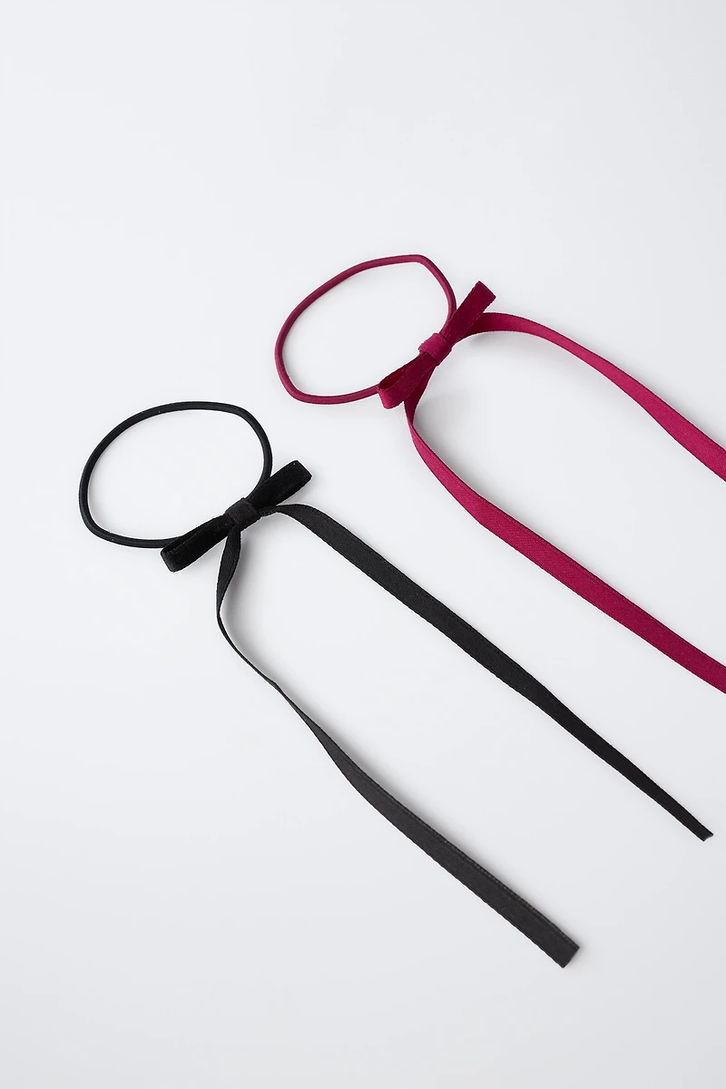 FOUR-PACK OF SOLID AND GINGHAM BOW HAIR TIES
