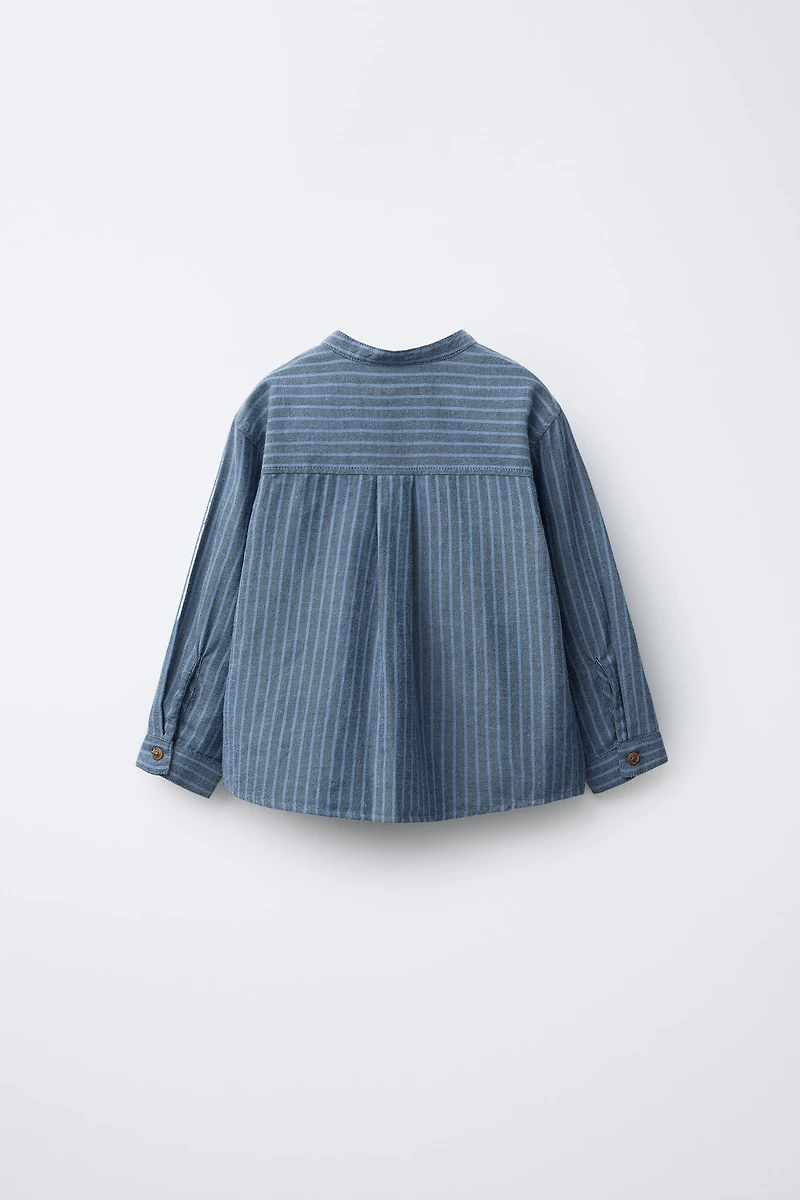 STRIPED MANDARIN COLLAR SHIRT