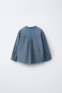 STRIPED MANDARIN COLLAR SHIRT