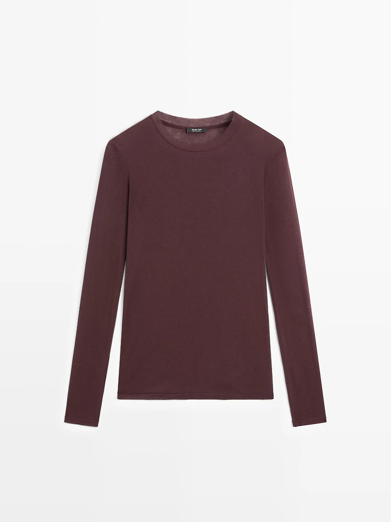 T-shirt semi-transparent 100 % coton à col contrastant