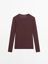 T-shirt semi-transparent 100 % coton à col contrastant