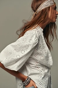 PUFF SLEEVE SHIRT WITH PERFORATED EMBROIDERY