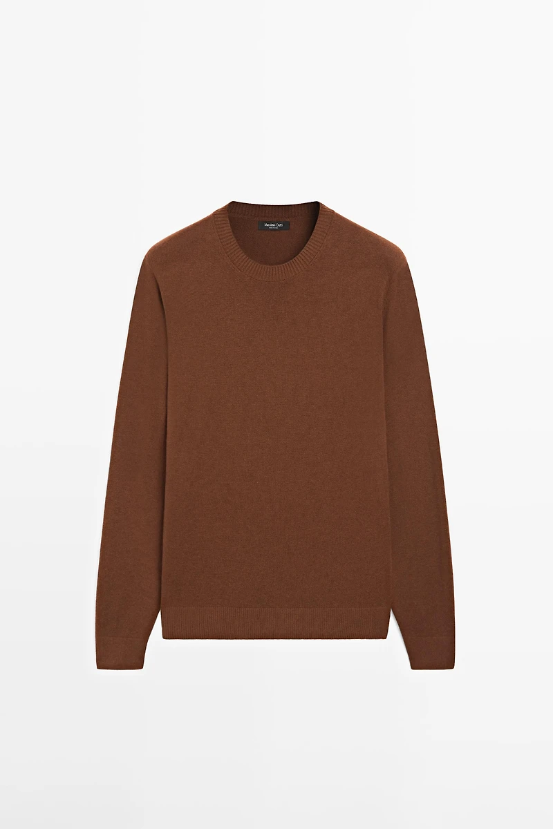 Knit cotton and wool sweater with crew neck