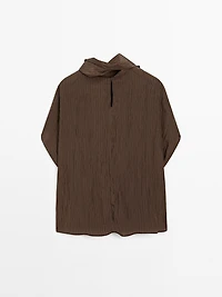 Pinstripe blouse with scarf collar