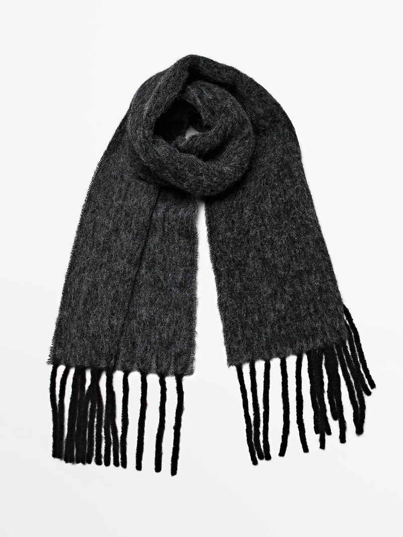 Alpaca blend knit scarf with fringing