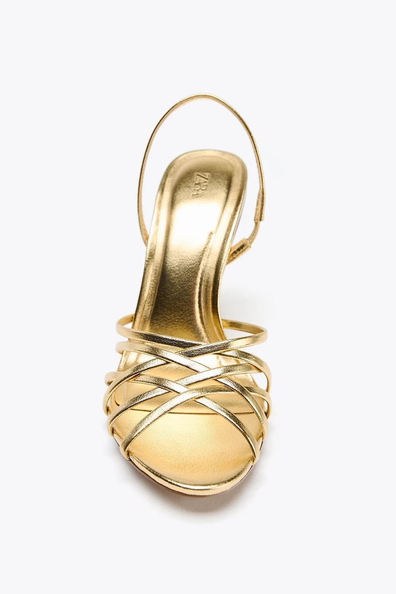 METALLIC EFFECT HEELED SANDALS