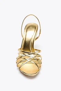 METALLIC EFFECT HEELED SANDALS